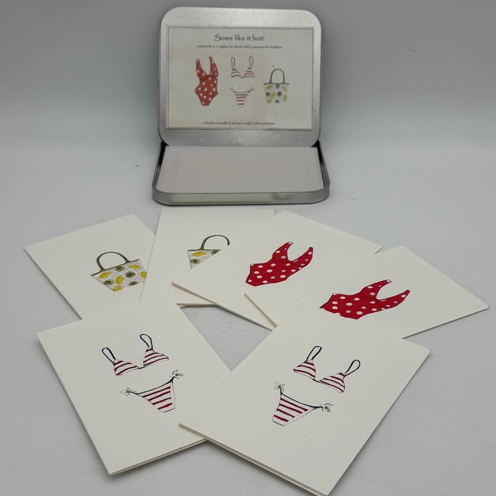 Some Like It Hot Fashion Notecards Set of 6 with Envelopes in Metal Tin Summer
